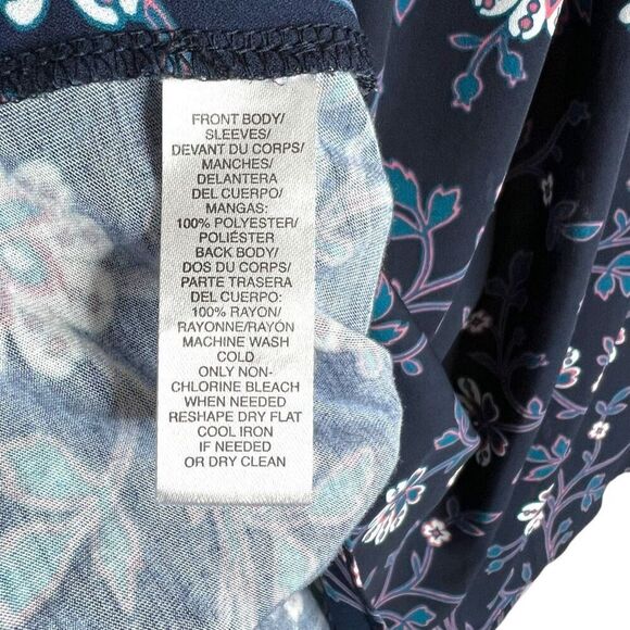 LOFT Women's Floral Peasant Navy Blue Blouse XL - Picture 5 of 11